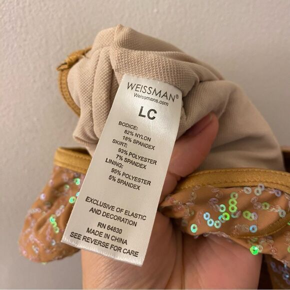 Weissman Dance Costume tan beige dress sequin mesh Hand In Hand 13443 LC - Picture 8 of 11